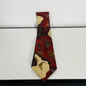 BUGATTI Designer 100% Italian Silk Neck Tie Floral Red Green Gold Black